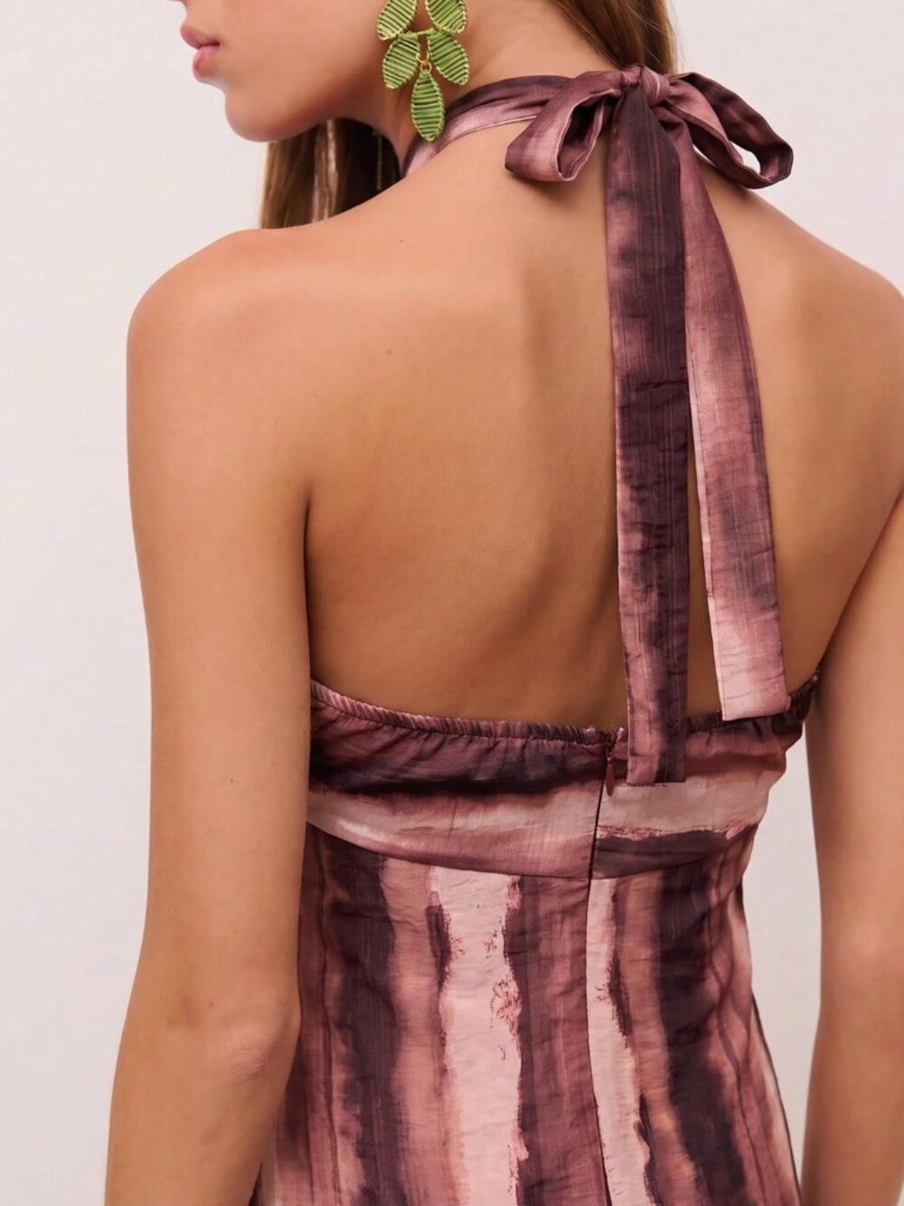 Burgundy Sexy Women's Backless Knot Split Thigh Halter A-Line Midi Dress - Picture 6 of 7